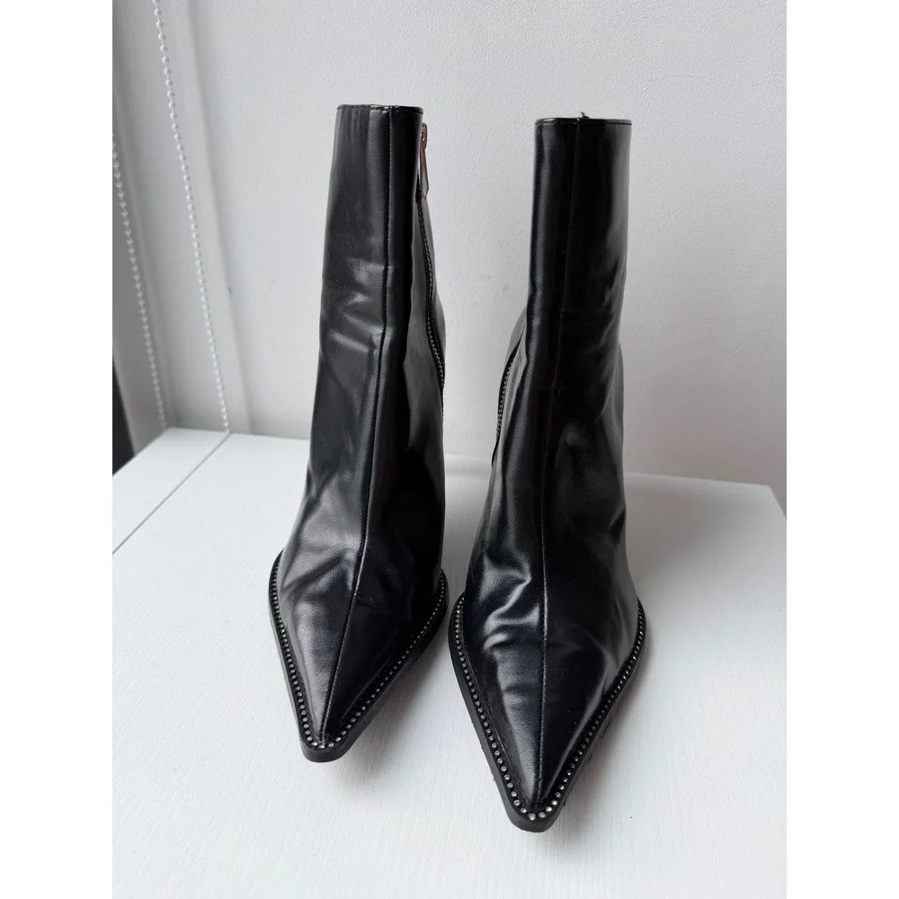 Zara Black Pointed Toe Ankle Boots Stud Trim Stiletto Heel EU 39 US 8